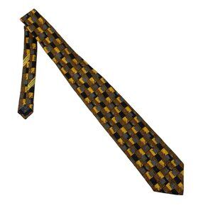 Ermenegildo Zegna Disegno Esclusivo 100% Silk Italian Tie 57" Gold Black Flower